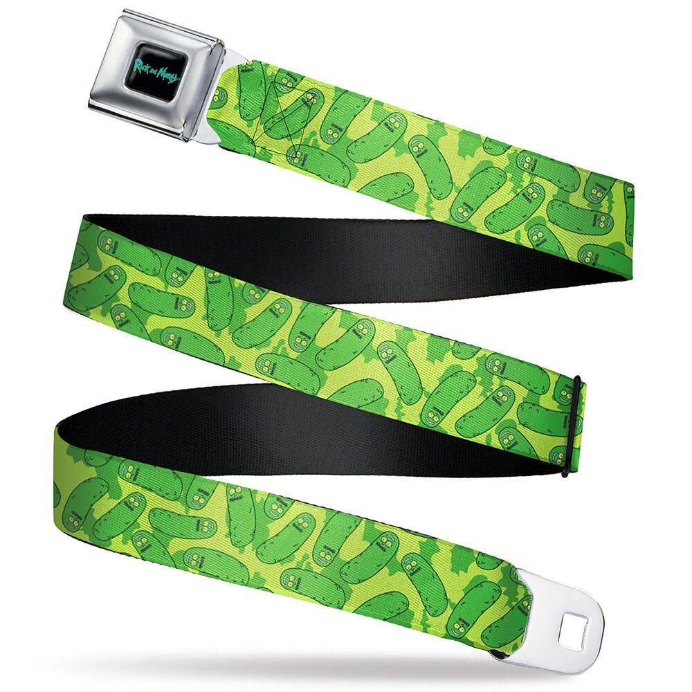 1625 Rick and Morty Belt, Seatbelt Buckle Belt, Rick and Morty Pickle Rick